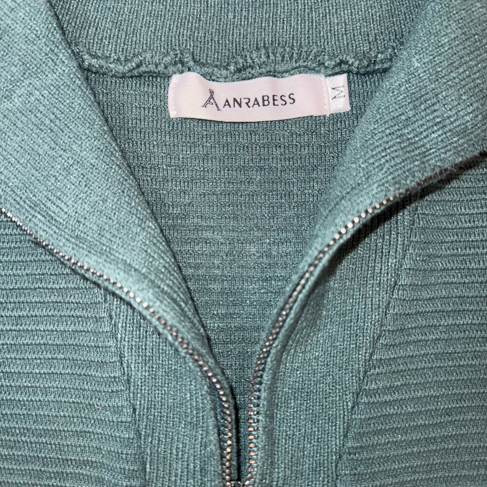 Anrabess Teal Quarter-Zip Ribbed Sweater | Women’s Medium | Oversized Collared P - Picture 7 of 8